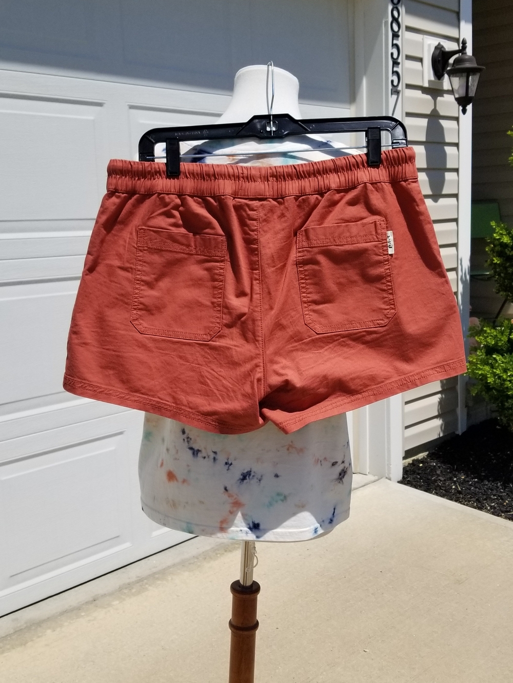 High-Waist Rust Drawstring Women’s Shorts - Picture 2 of 4